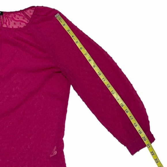 J. Crew Factory Pink Jacquard Textured Polka Dot Peasant Long Sleeve Blouse - Picture 8 of 12